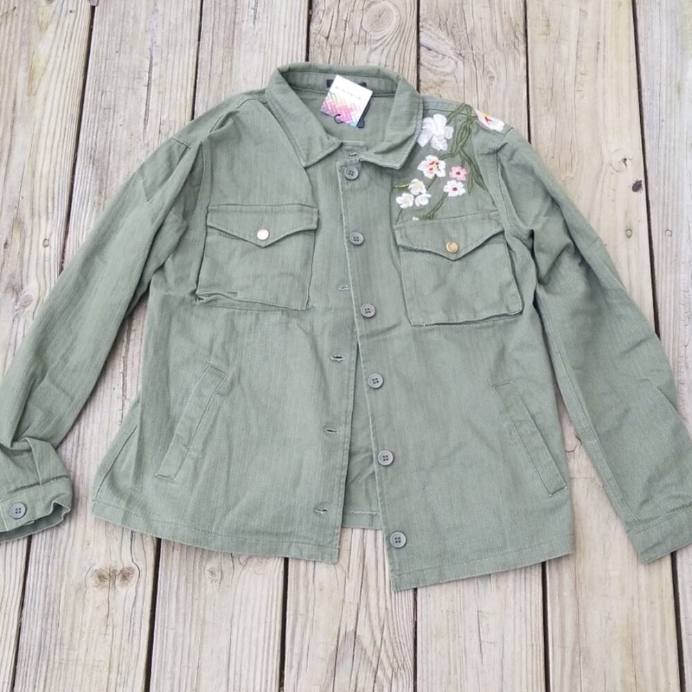Roly Poly floral embroidered button up jacket green multicolor small - Picture 3 of 8